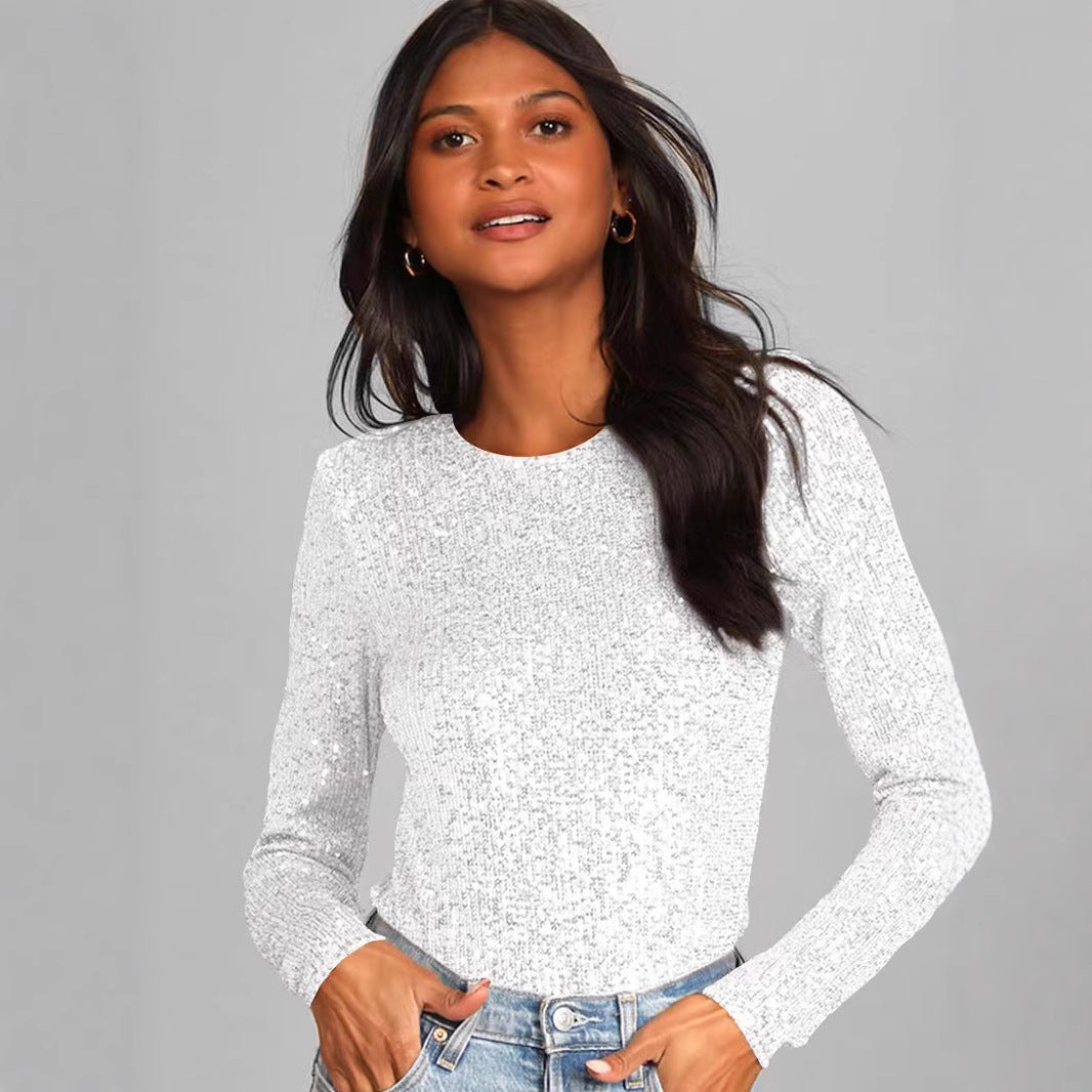 Damen Funktionsreicher Pailletten-Bodysuit mit langem Arm Heidi-Mode