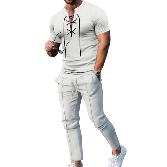 Herren Freizeit-Set mit lässigem Henley-Oberteil und modernen Jogginghosen Heidi-Mode