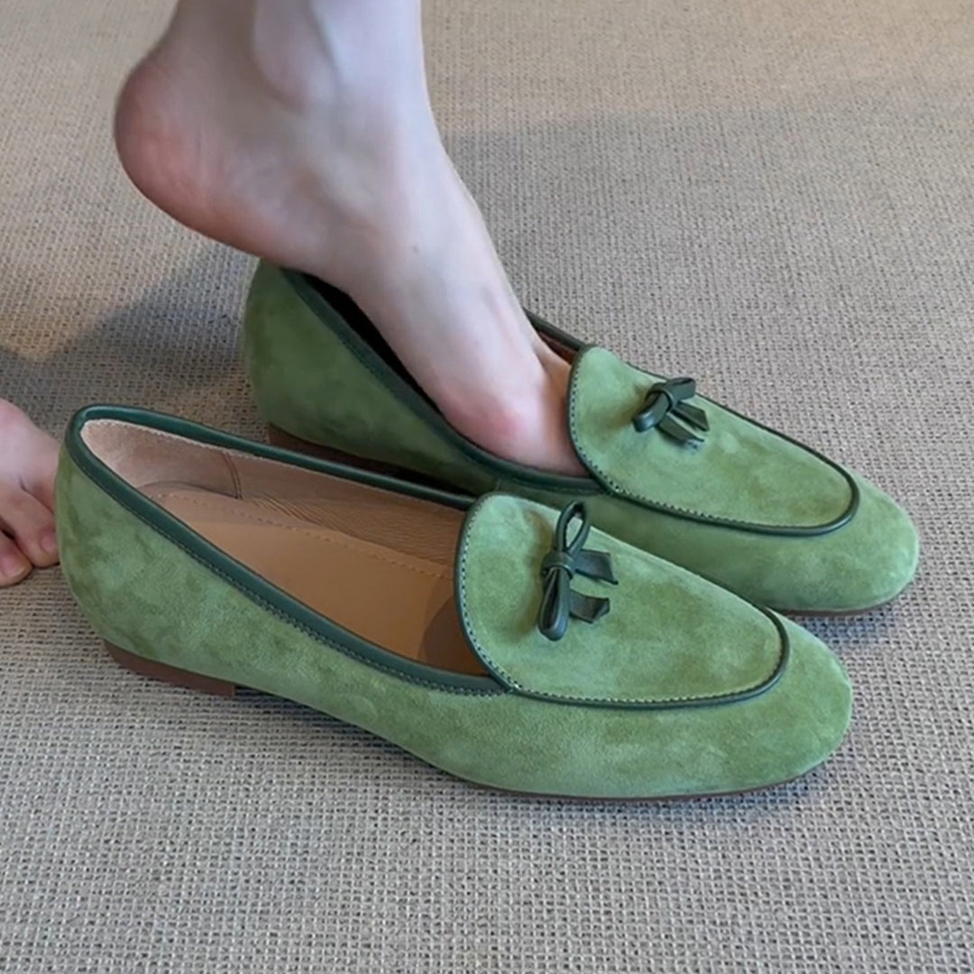 Damen Wildleder Slipper mit dekorativem Schleifendetail Heidi-Mode