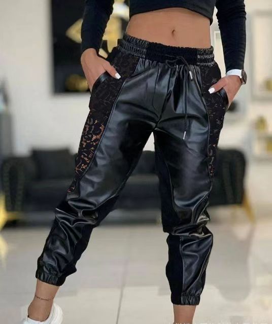 Damen Lässige Jogginghose mit coolen Spitzeinsätzen und elastischem Bund Heidi-Mode