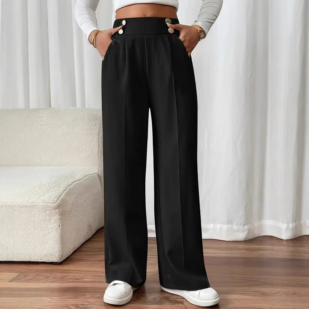 Damen Weite Hose mit dekorativen Knöpfen Heidi-Mode