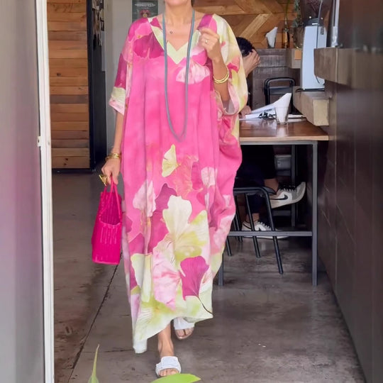 Damen Kaftan mit floralem Design und V-Ausschnitt Heidi-Mode