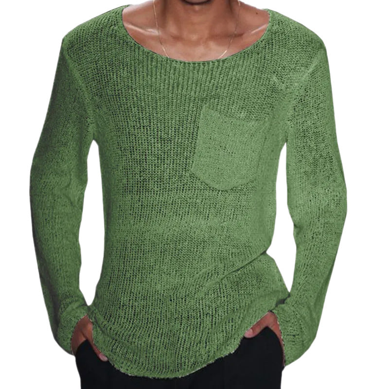 Herren lässiger Pullover mit offener Maschenstruktur und Brusttasche Heidi-Mode