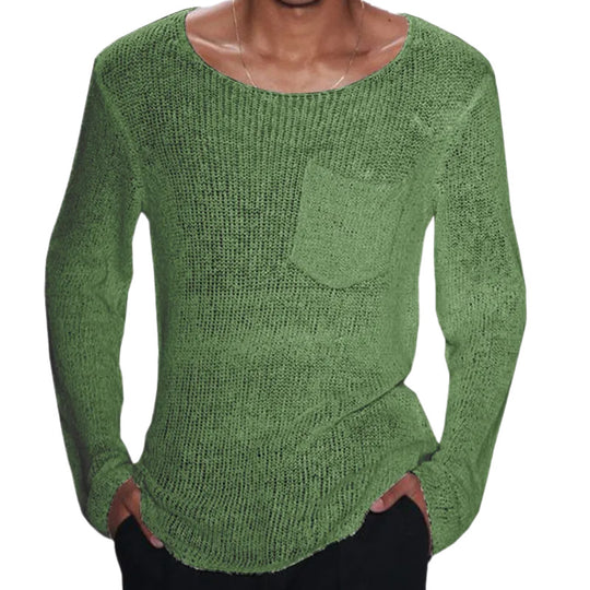 Herren lässiger Pullover mit offener Maschenstruktur und Brusttasche Heidi-Mode