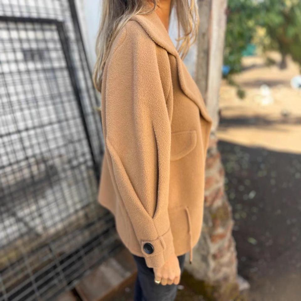 Damen Oversized Nachtjacke aus weichem Wollmix mit praktischen Taschen Heidi-Mode