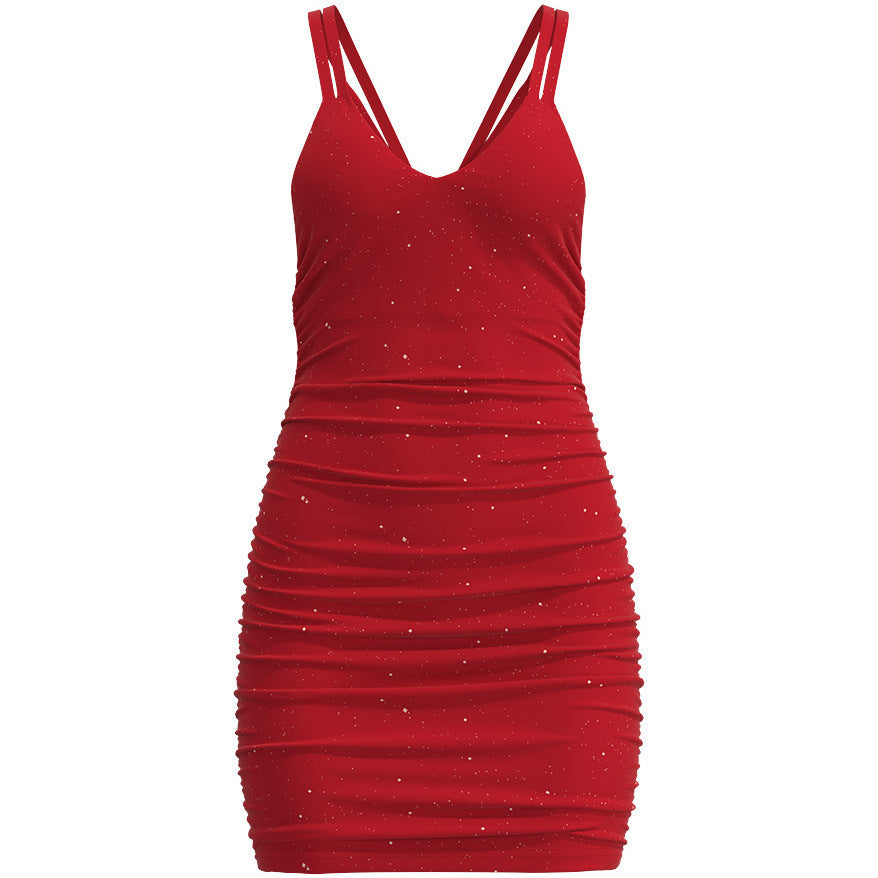 Damen figurbetontes Glitzerkleid mit Spaghettiträgern Heidi-Mode