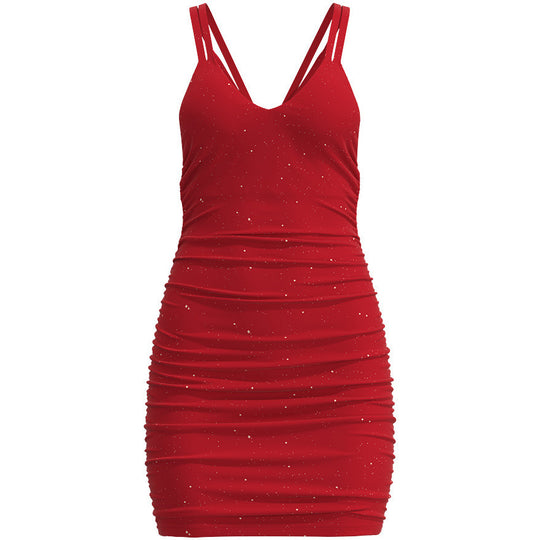 Damen figurbetontes Glitzerkleid mit Spaghettiträgern Heidi-Mode