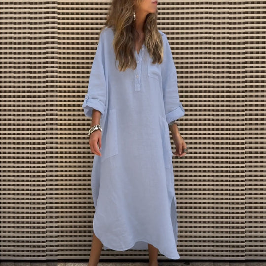 Damen Hemdkleid mit praktischen Taschen und langem Arm Heidi-Mode