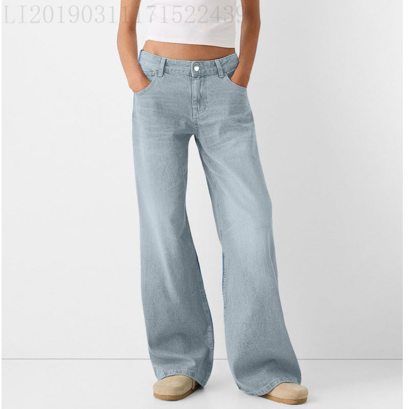 Damen Weite Jeans mit hoher Taille und klassischen Taschen Heidi-Mode
