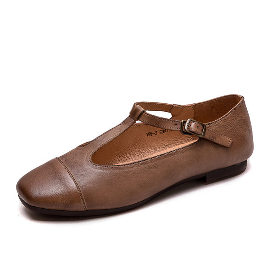 Damen elegante Leder-Ballerinas mit modischem Riemenverschluss Heidi-Mode