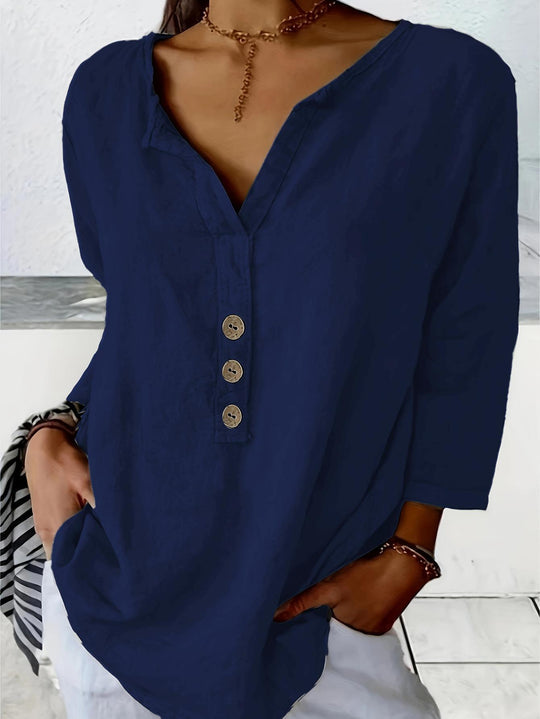 Damen Lässig geschnittenes Blusenshirt mit Knopfleiste Heidi-Mode