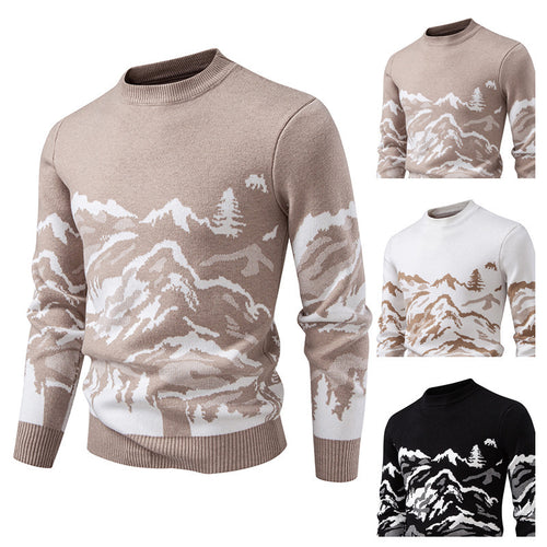Herren Strickpullover mit Bergmotiv und hohem Kragen Heidi-Mode