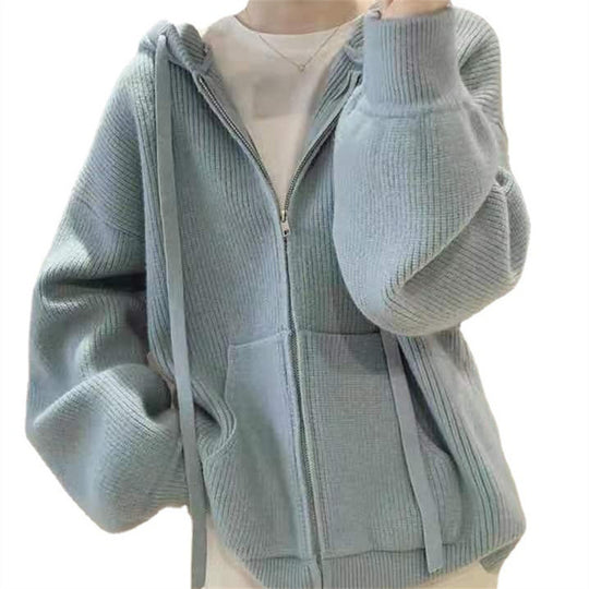 Damen Kapuzenjacke mit trendigem Rippstrickdesign und praktischen Taschen Heidi-Mode