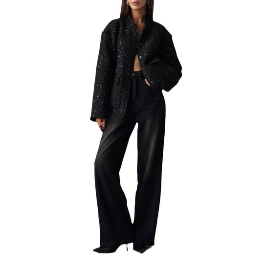 Damen Glitzerjacke mit praktischen Taschen und elastischem Saum Heidi-Mode