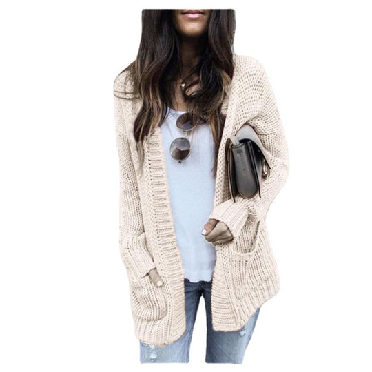 Damen Grobstrick-Cardigan mit aufgesetzten Taschen und lässigem Schnitt Heidi-Mode