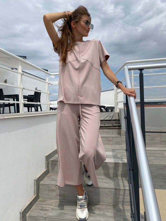 Damen lässiges Lounge-Set mit oversize Oberteil und weiten Hosen Heidi-Mode
