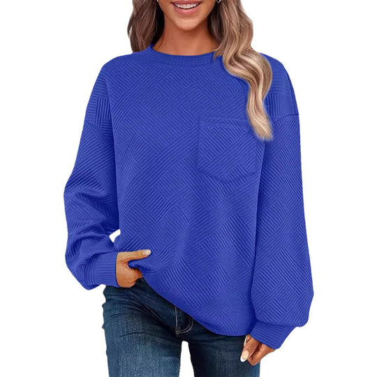 Damen Lässiger Pullover mit strukturiertem Muster und praktischen Taschen Heidi-Mode