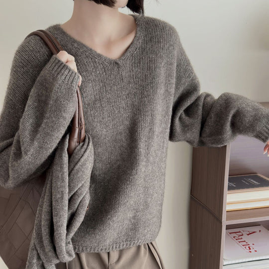 Femme Luxuriöser V-Ausschnitt Kaschmirpullover Heidi-Mode