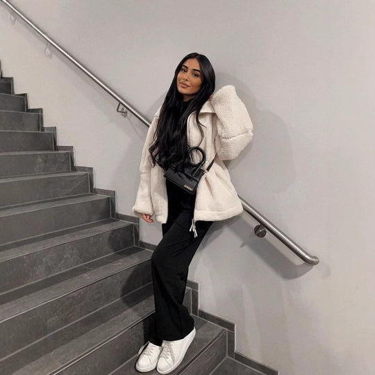 Damen kuschelige Fleece-Jacke mit hohem Kragen Heidi-Mode