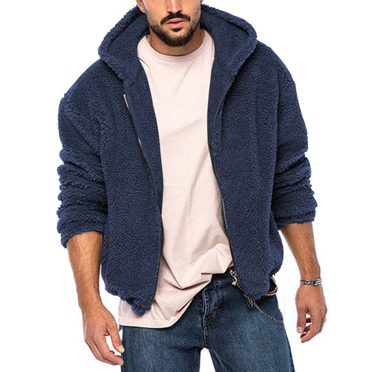 Herren kuschelige Fleecejacke mit großzügiger Kapuze und Reißverschluss Heidi-Mode