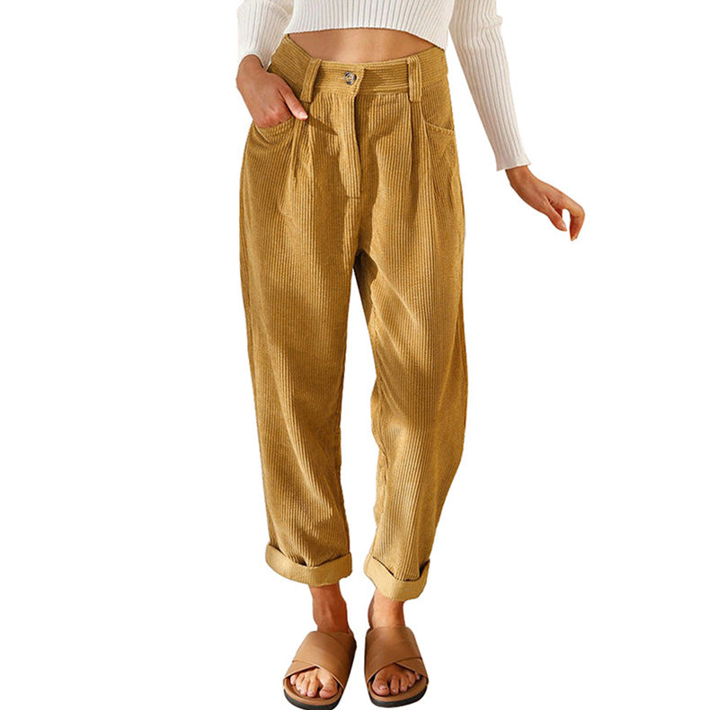 Damen modische Cordhose mit hohem Bund und weitem Bein Heidi-Mode