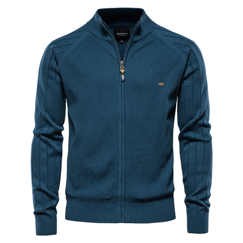 Herren Strickjacke mit elegantem Zipper und modischem Diamond-Muster Heidi-Mode
