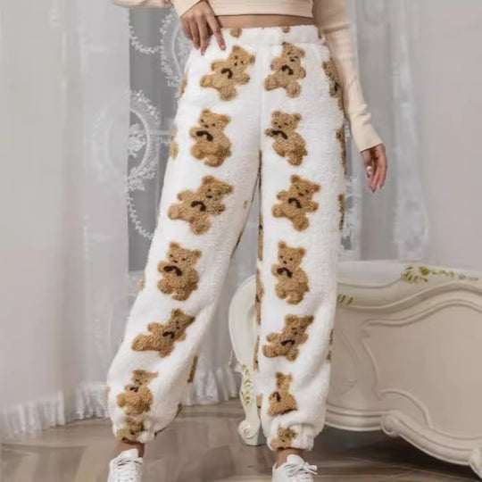 Damen kuschelige Fleece-Hose mit Leopardenmuster Heidi-Mode