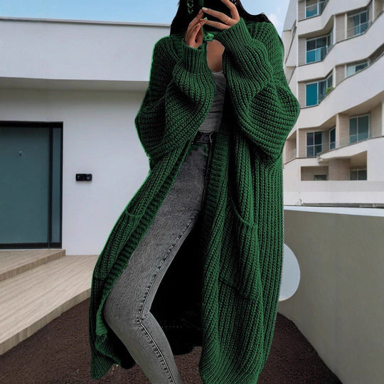 Damen Langer Strickcardigan mit seitlichen Taschen und lässigem Schnitt Heidi-Mode
