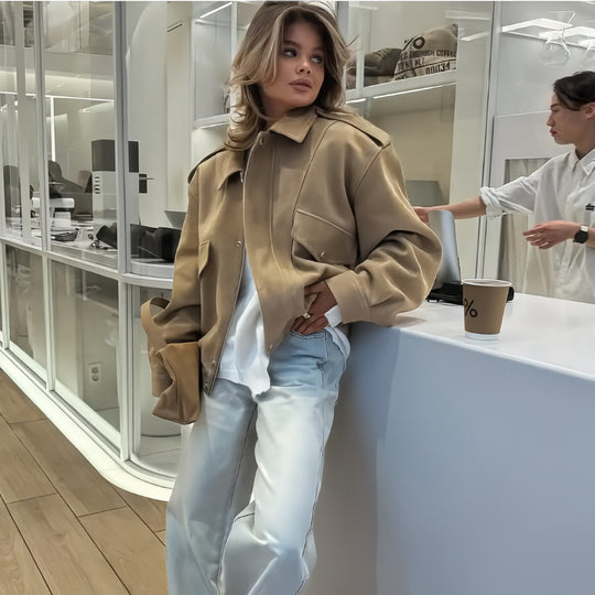 Damen Oversize Jacke mit funktionalen Taschen und weichem Futter Heidi-Mode