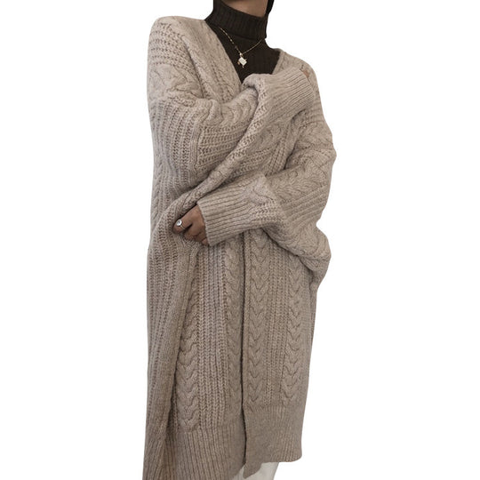 Damen Grober Strickcardigan mit oversized Schnitt und Rautenmuster Heidi-Mode