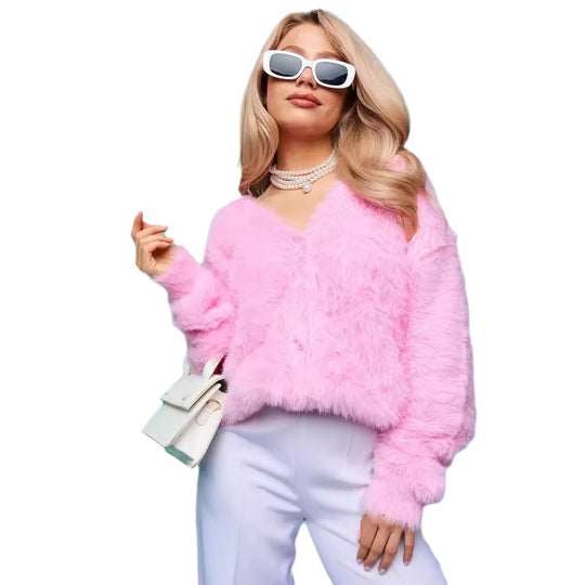Damen gemütlicher Strickcardigan mit weichem Flauschmaterial und modischem Knopfdetail Heidi-Mode