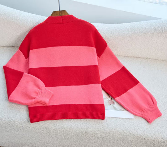 Damen Modischer Strickcardigan mit breiten Streifen und lässigem Schnitt Heidi-Mode