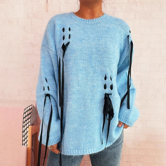 Damen modischer Oversize-Pullover mit einzigartigen Schnürdetails Heidi-Mode