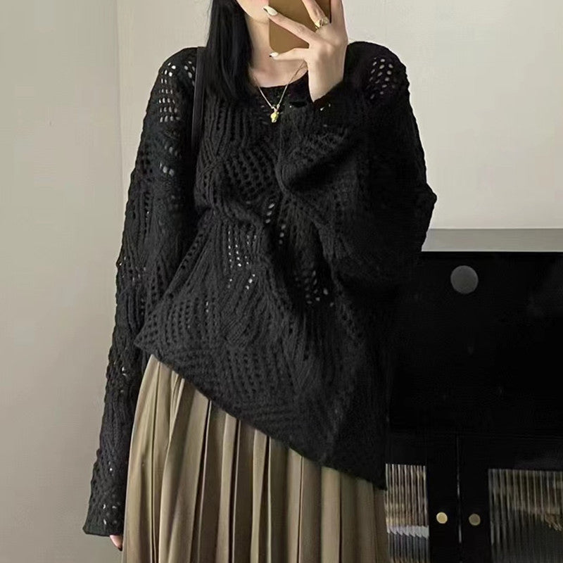 Damen Grobstrick Pullover mit innovativem Lochmuster und lässigem Schnitt Heidi-Mode