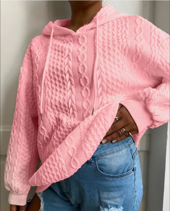 Damen Oversized Strickpullover mit kreativem Kabeleffekt und Kapuze Heidi-Mode