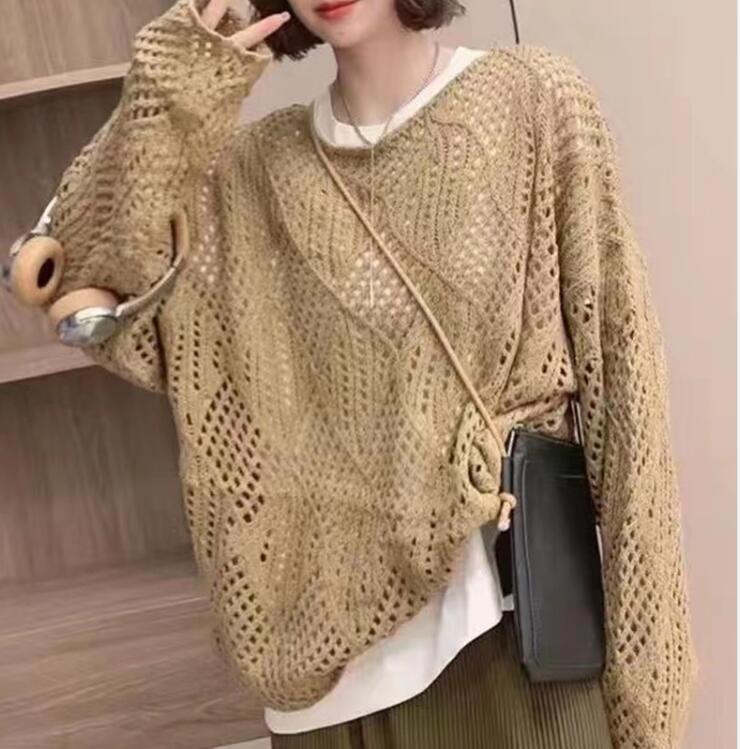 Damen Grobstrick Pullover mit innovativem Lochmuster und lässigem Schnitt Heidi-Mode