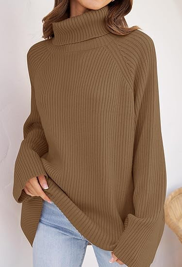 Damen Feinstrickpullover mit hohem Kragen und weitem Schnitt Heidi-Mode