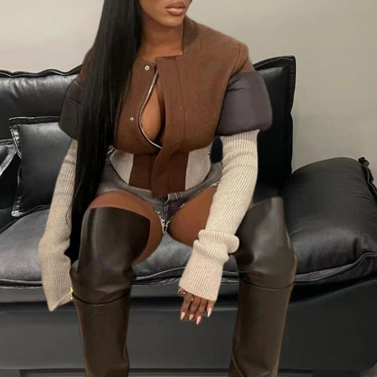 Damen Strickjacke mit modischem Schnitt und kontrastierenden Ärmeln Heidi-Mode