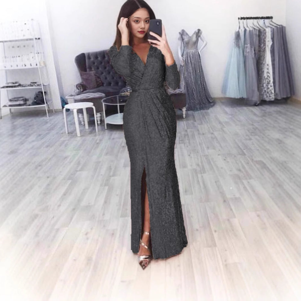 Damen Elegantes Wickelkleid mit funkelndem Detail und seitlichem Schlitz Heidi-Mode