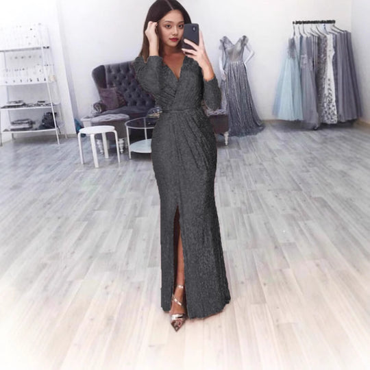 Damen Elegantes Wickelkleid mit funkelndem Detail und seitlichem Schlitz Heidi-Mode
