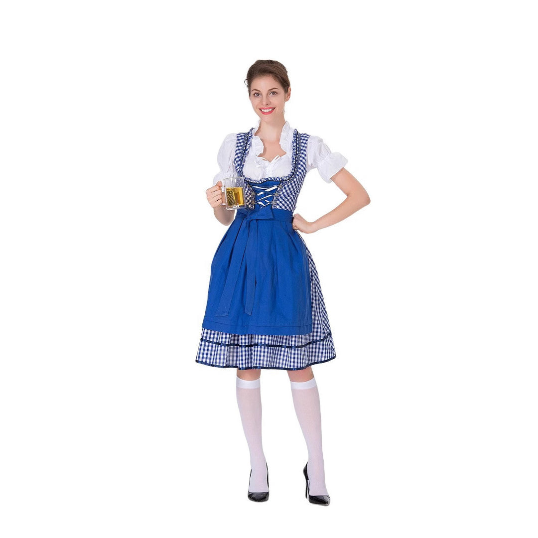 Damen Trachtenkleid mit traditionellen Karomuster und eleganten Rüschen Heidi