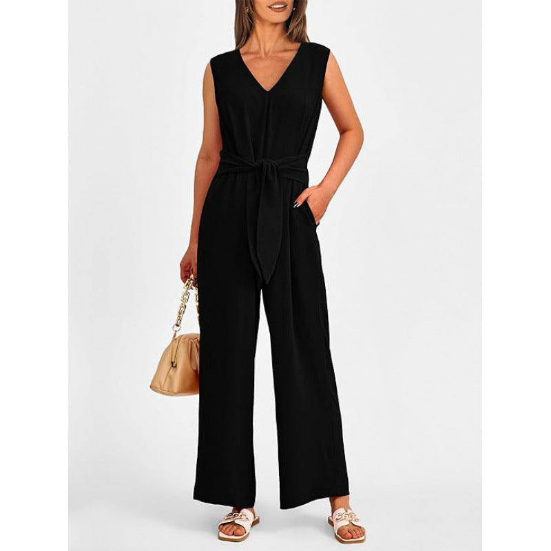 Damen Eleganter Jumpsuit mit taillierter Silhouette und V-Ausschnitt Heidi-Mode