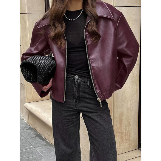 Damen Kunstlederjacke mit Oversized-Schnitt und klassischem Kragen Heidi-Mode