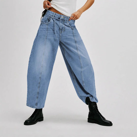 Damen Lässige Weite Denim-Hose mit Tunnelzug Heidi-Mode