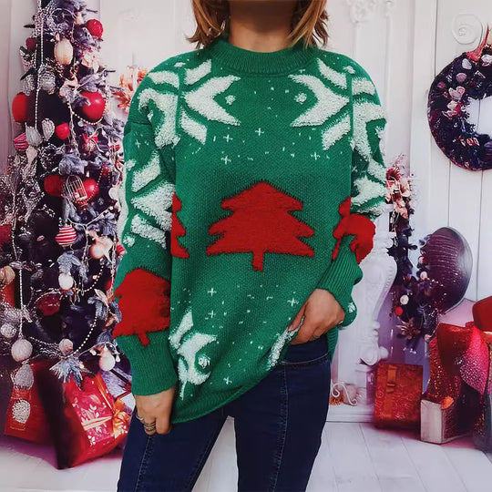Damen lässiger Pullover mit festlichem Wintermotiv Heidi-Mode
