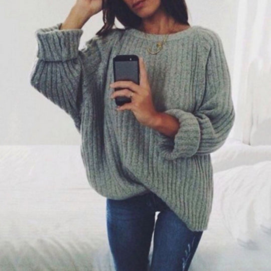 Damen Oversized Strickpullover mit strukturiertem Rippenmuster und lässigem Schnitt Heidi-Mode