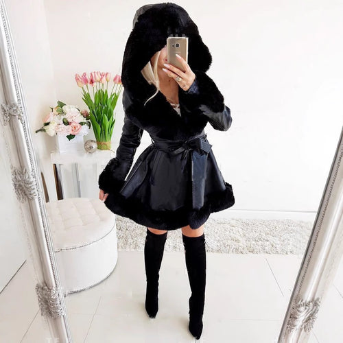 Damen modische Kunstlederjacke mit Teddyfutter Heidi-Mode