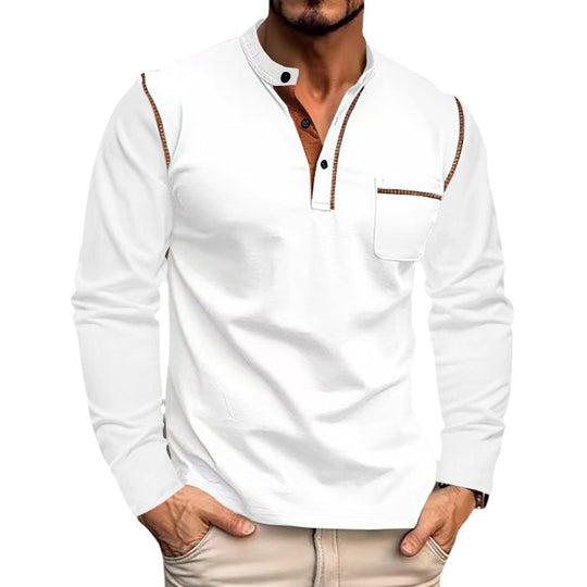 Herren Langarm-Henley-Shirt mit modernem Kragen und praktischer Brusttasche Heidi-Mode