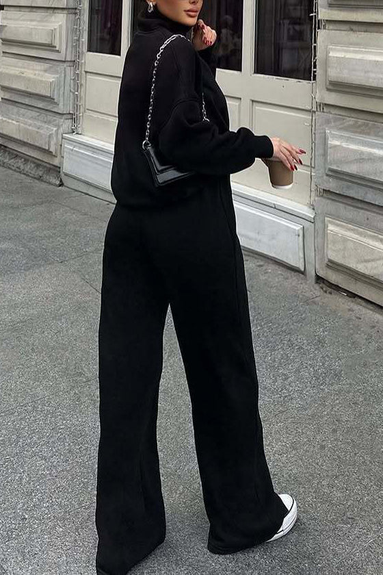 Heidi-Mode | Vibes Halb Offenes Pullover Sweatshirt und Hose Zwei Teiliges Satz