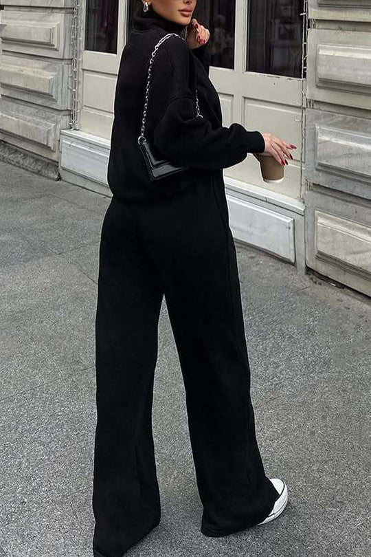 Heidi-Mode | Vibes Halb Offenes Pullover Sweatshirt und Hose Zwei Teiliges Satz